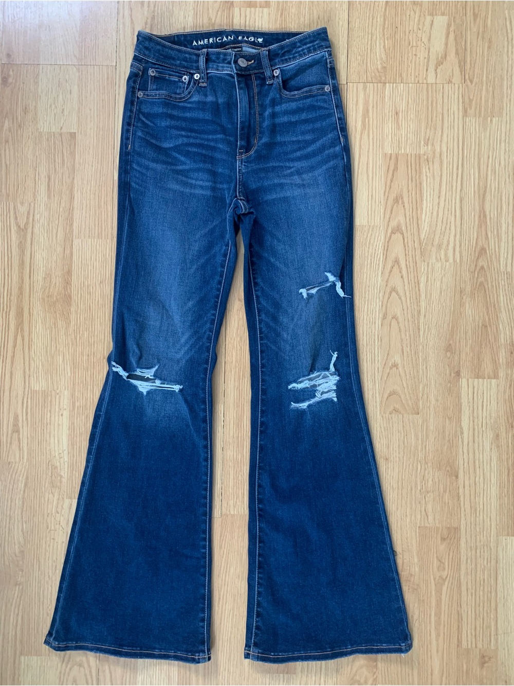 American Eagle Outfitters Next Level Stretch High Rise Distressed Flare Jeans 2
